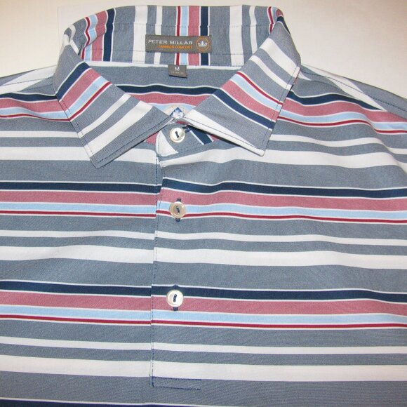 Peter Millar Summer Comfort Mens Medium Short Sleeve Golf Polo Striped - Picture 2 of 9